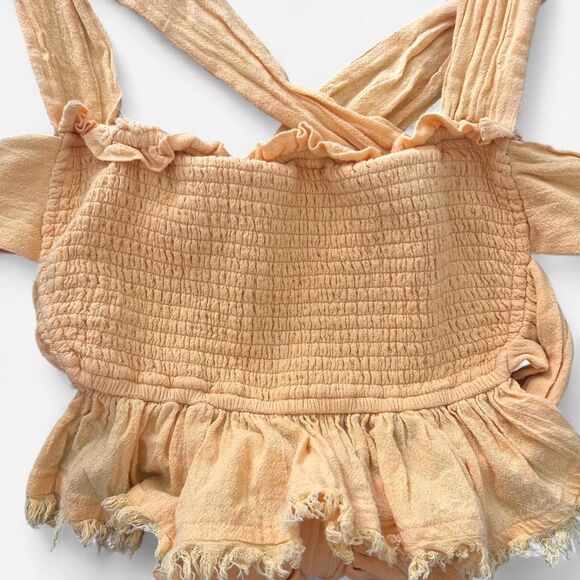 Free People Amani Yellow Open-Back Smocked Peplum Top – Boho Fairy Y2K (Fits S) - Picture 6 of 7